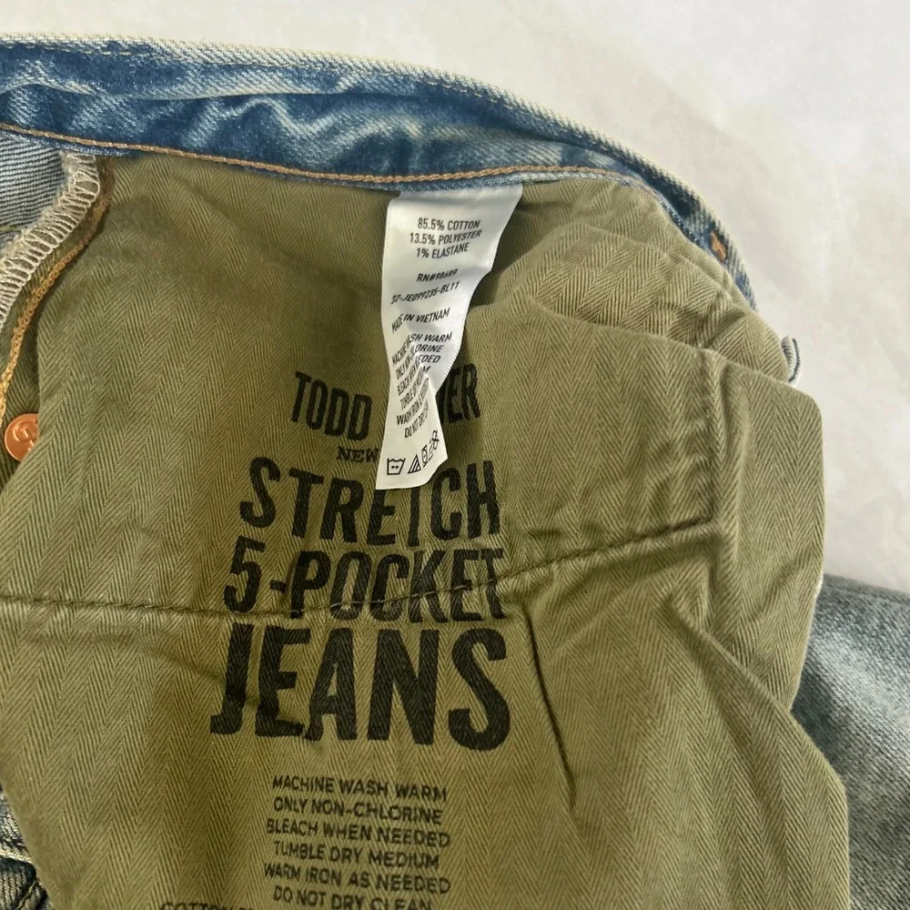 Todd Snyder Slim Fit Stretch 5 Pocket Jeans Mens 33x32 Light Wash Indigo Denim‎